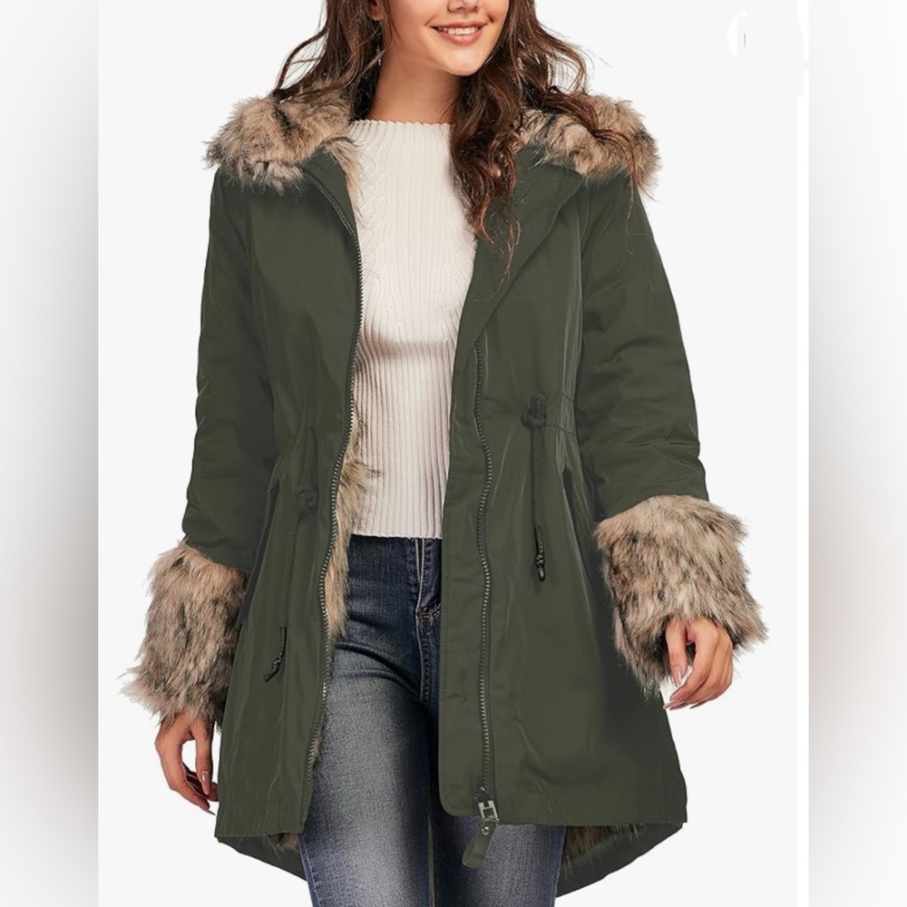 NWT-Womens Parka Jacket Heavy Winter Coat with Fur Lined Warm Outwear Jacket